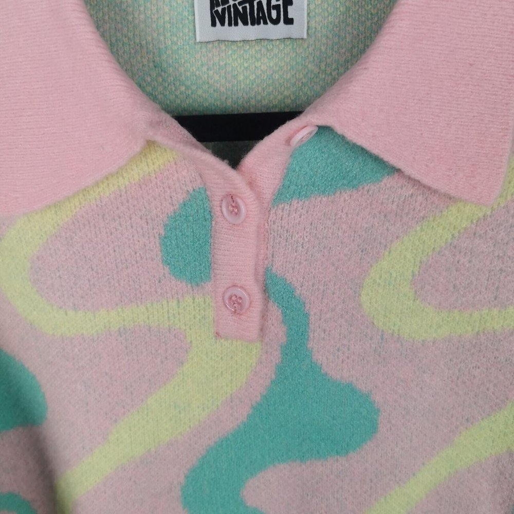RECLAIMED VINTAGE Swirl Print Pastel Jumper Oversized UK 8 10 - Picture 5 of 8